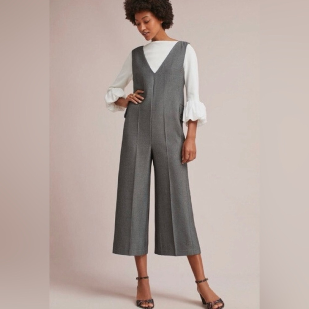 Anthropologie Cartonnier Oxford Jumpsuit Women size Medium Black & Gray wide leg